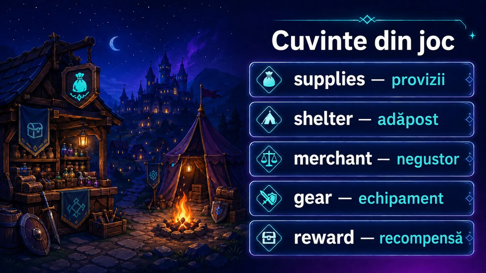 Cuvinte în engleză din joc și traducerile lor