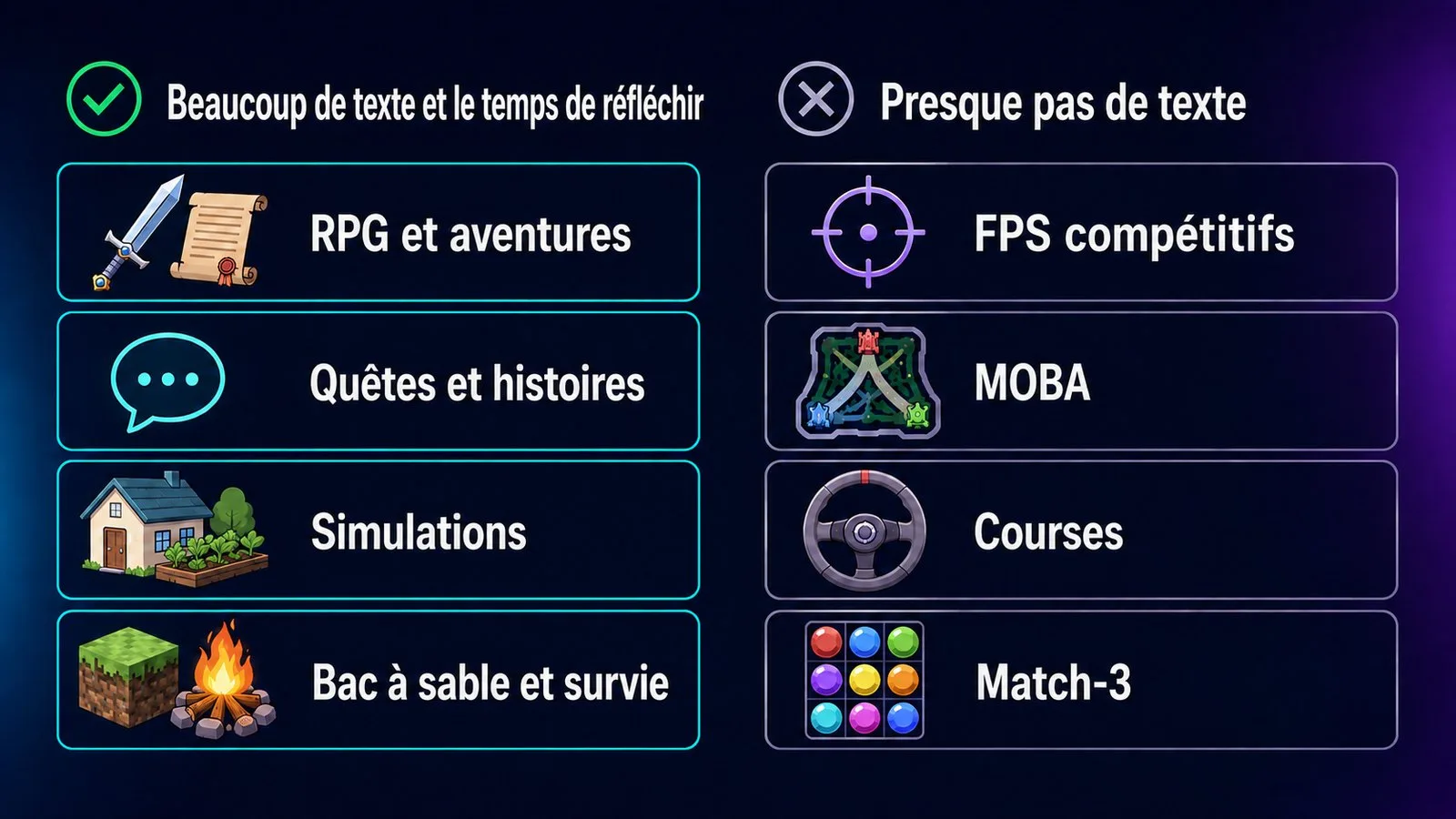 Quels genres de jeux apportent de la langue et lesquels non