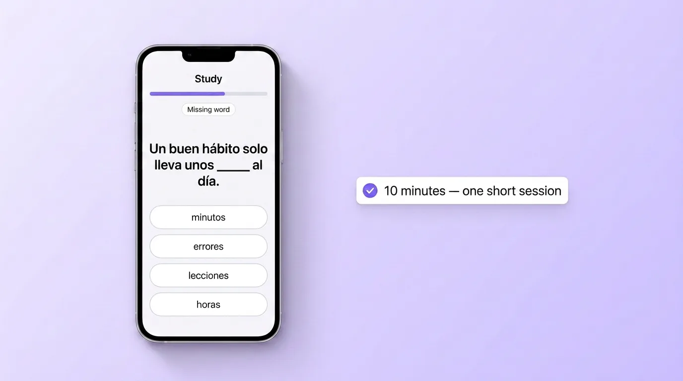 VibeLing practice screen: fill in the missing word in a Spanish sentence