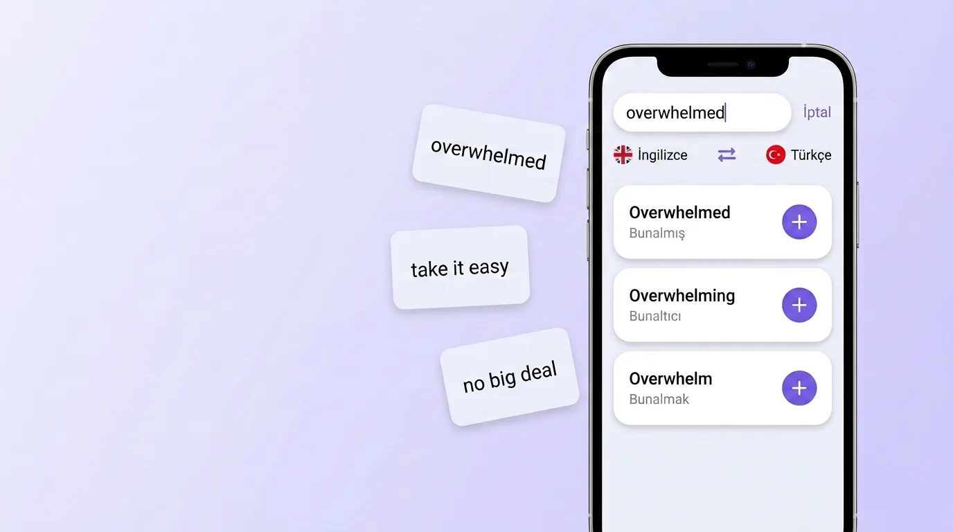 VibeLing'de overwhelmed kelimesini arayıp kendi sözlüğüne ekleme