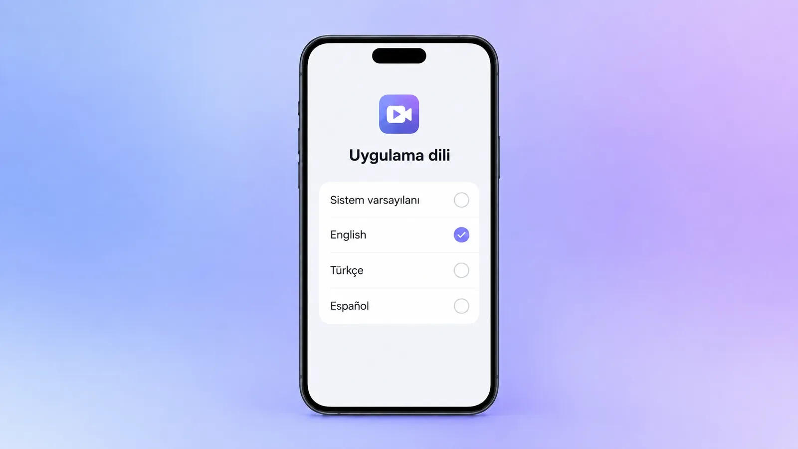 Tek bir uygulamanın dilini seçme ekranı