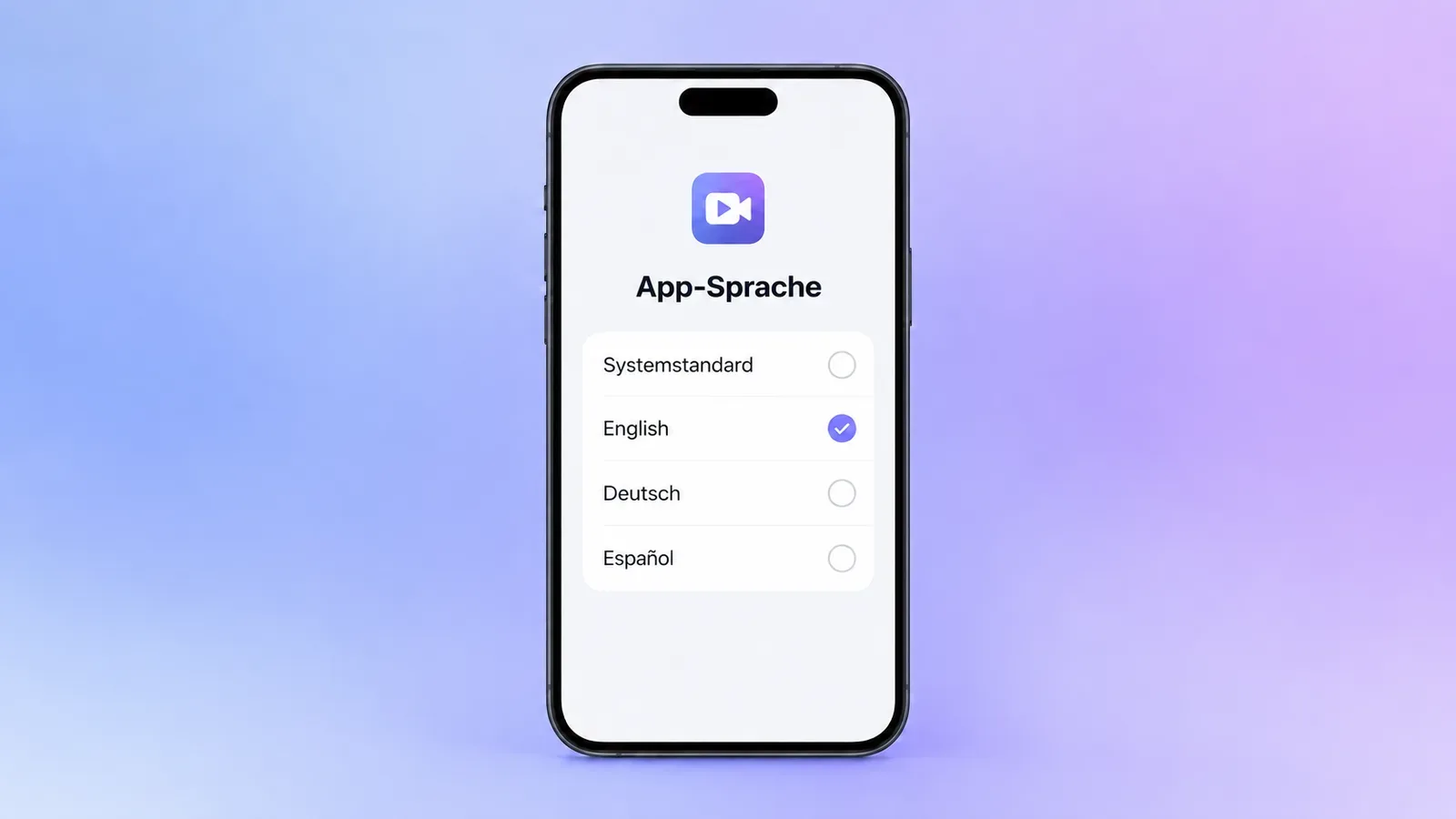 Bildschirm zur Auswahl der Sprache für eine einzelne App