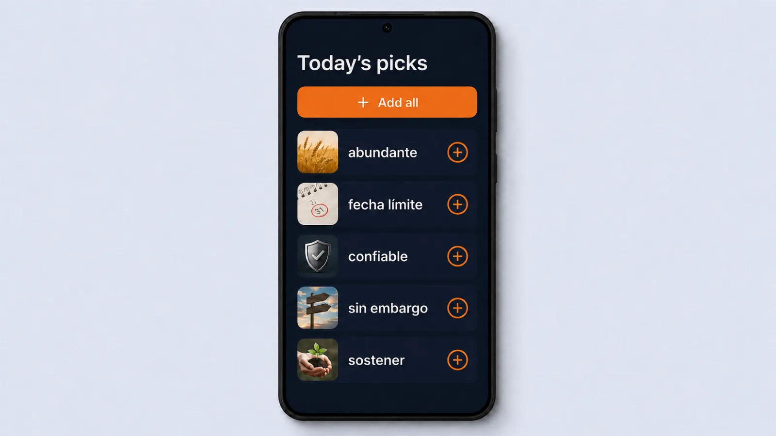 word suggestions screen
