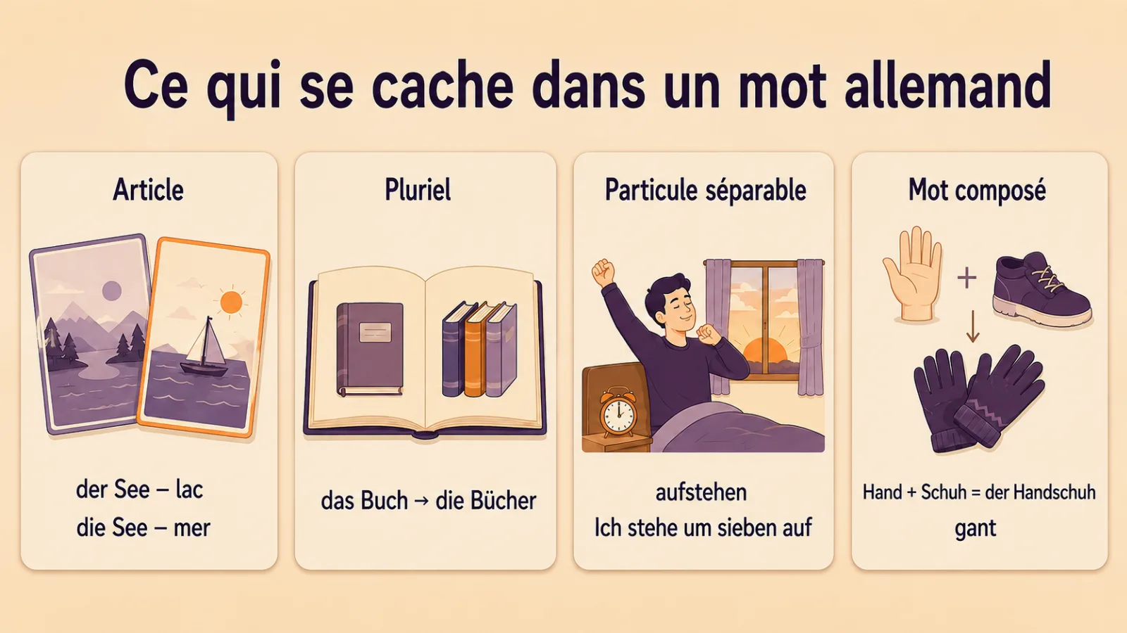 Ce qui se cache dans un mot allemand : article, pluriel, particule séparable, mot composé