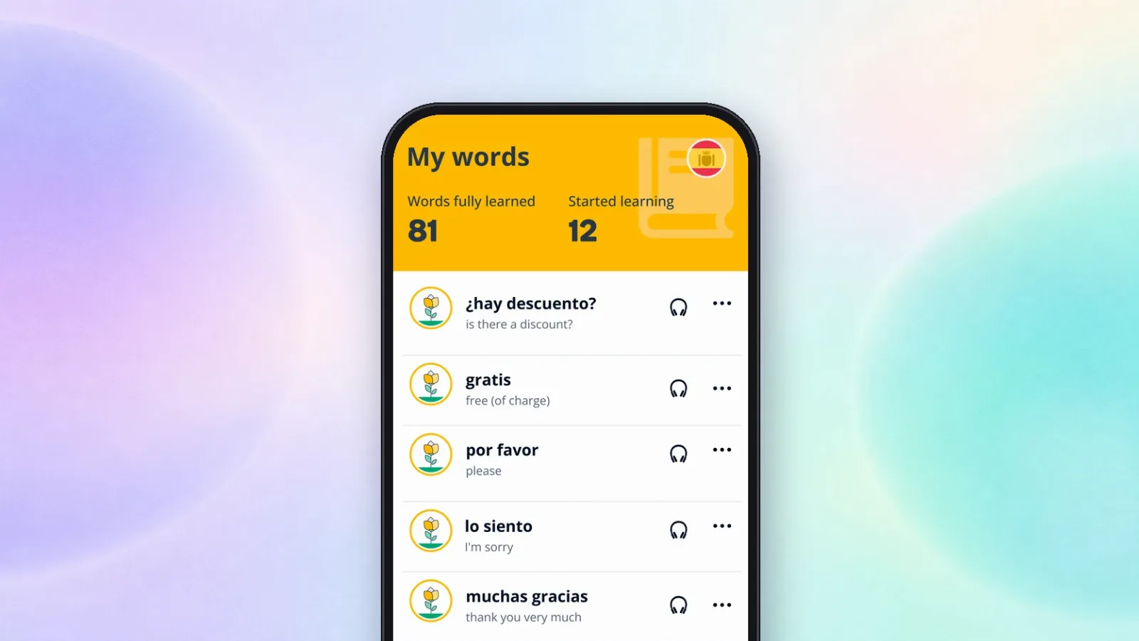 Memrise: die Liste My words mit spanischen Ausdrücken und Übersetzungen