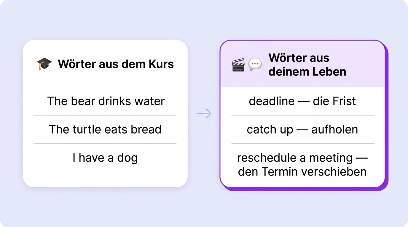 Vergleich: Wörter aus dem Kurs vs. Wörter aus deinem Leben
