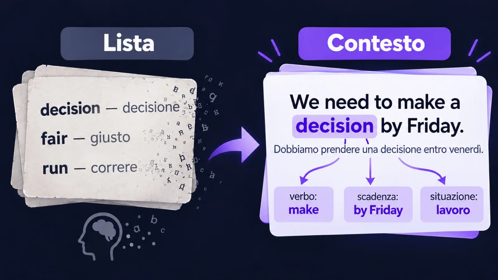 La stessa parola in una lista e in una frase