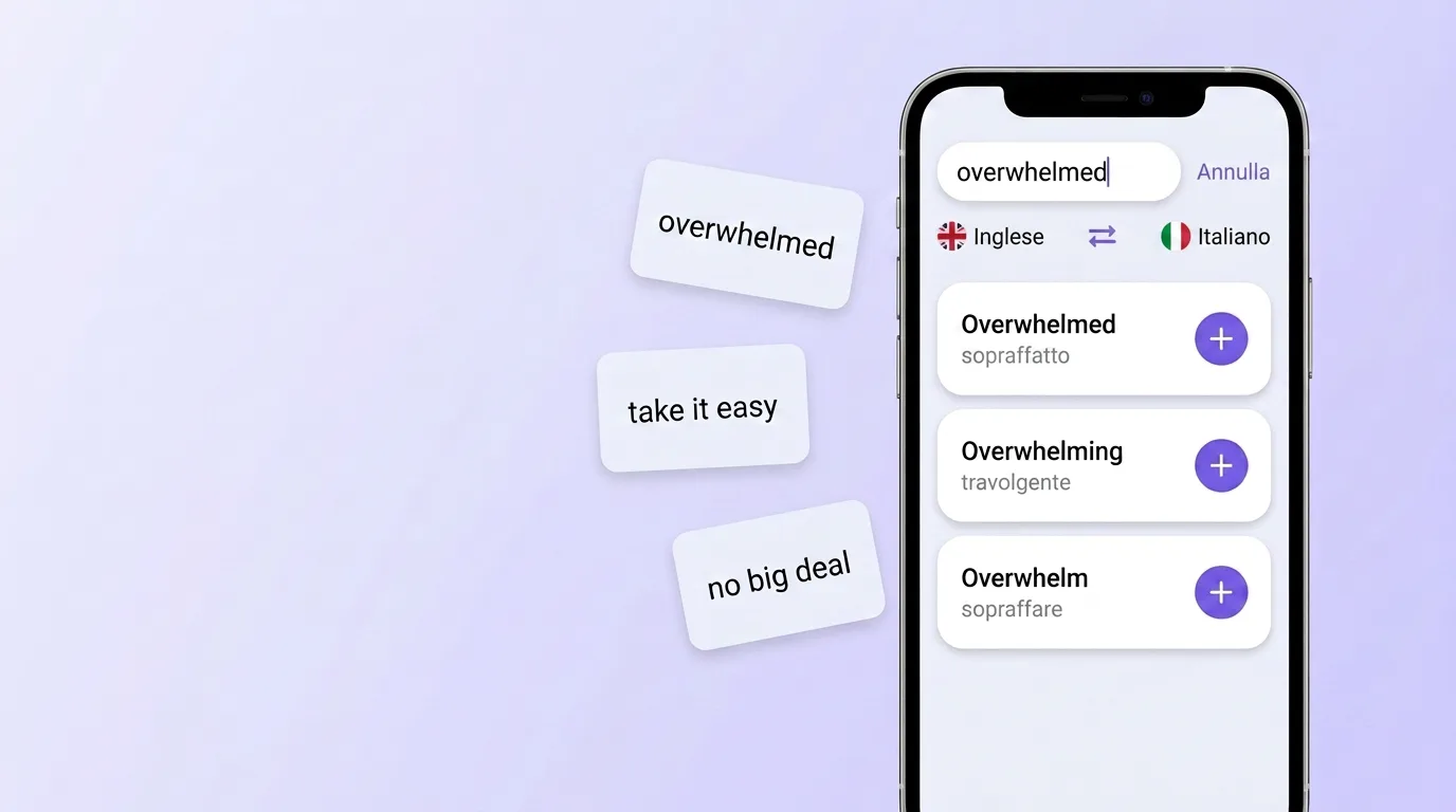 Cercare la parola overwhelmed in VibeLing e aggiungerla al proprio vocabolario