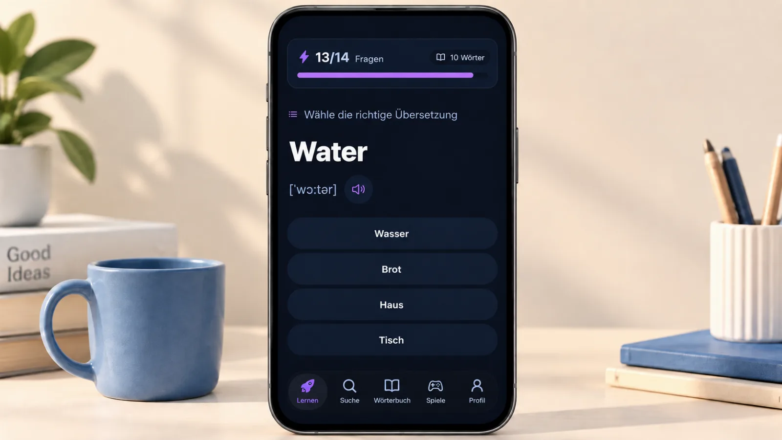 Training „Wähle die richtige Übersetzung“ mit dem Wort Water