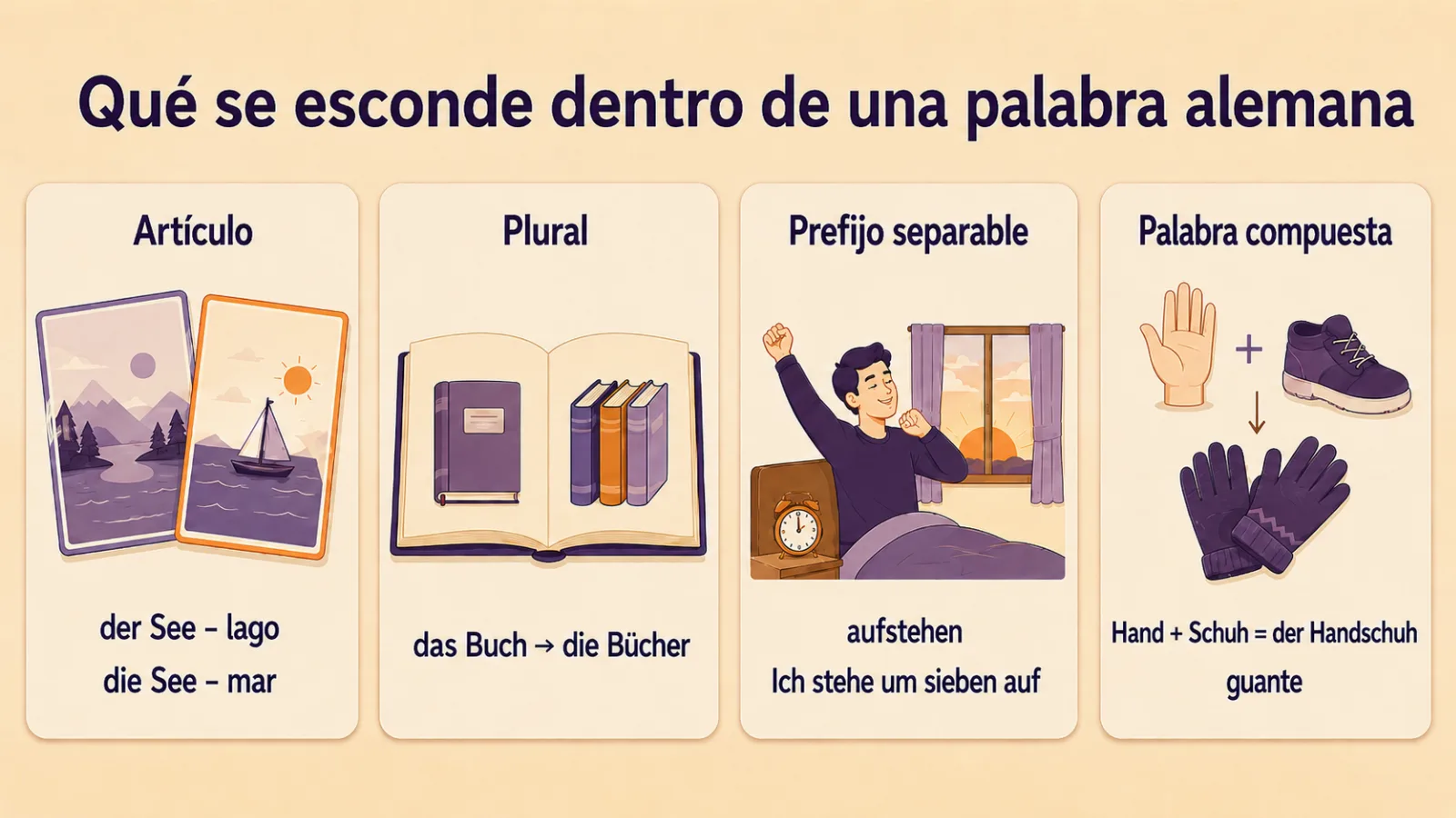 Qué se esconde dentro de una palabra alemana: artículo, plural, prefijo separable, palabra compuesta