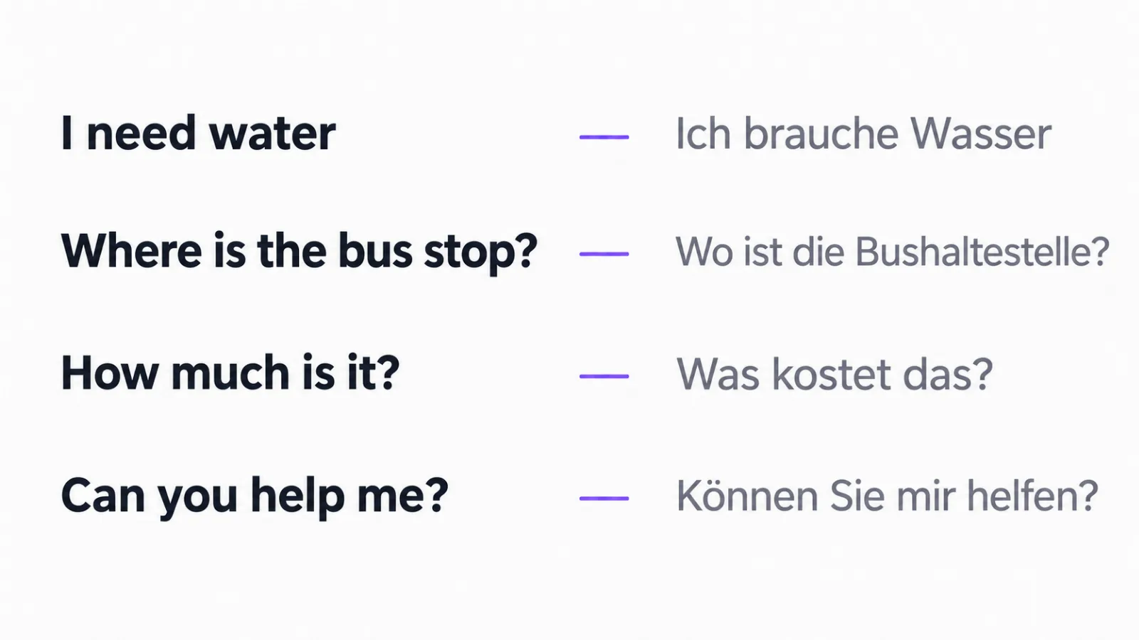 Vier Satzmuster mit Übersetzung