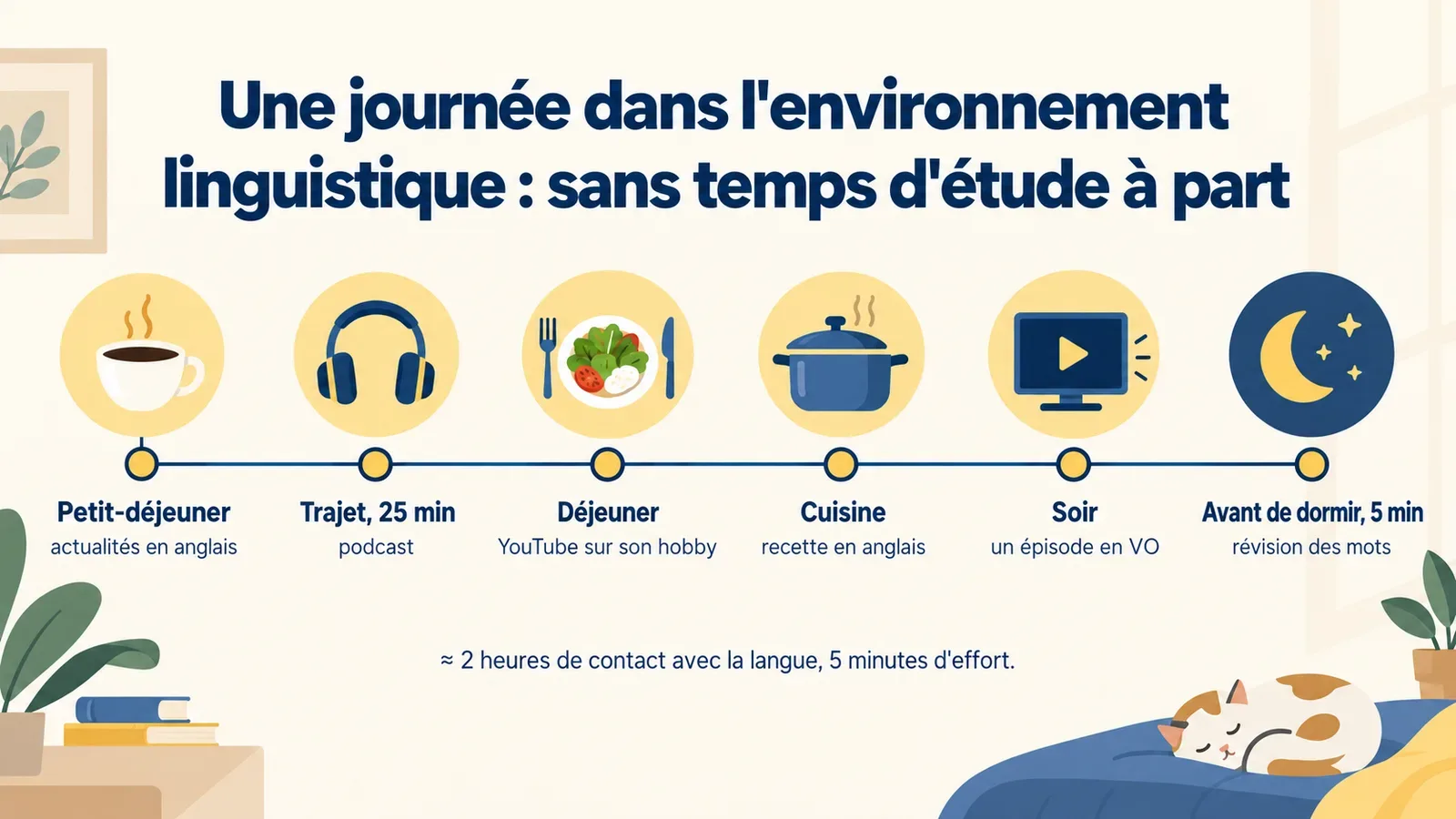 Une journée dans l'environnement linguistique : sans temps d'étude à part