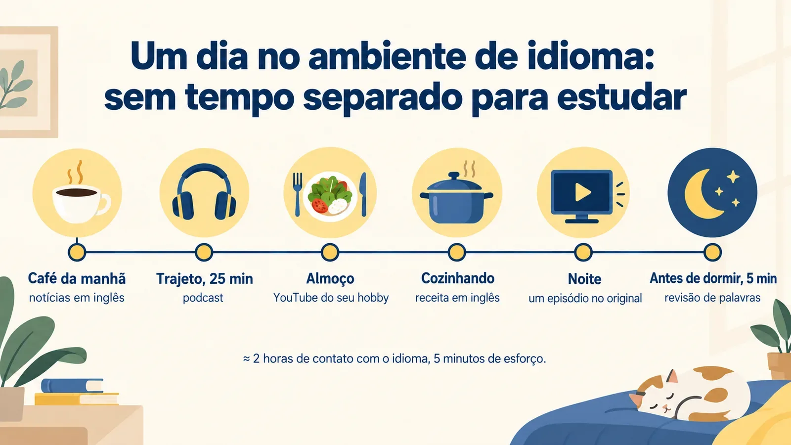 Um dia no ambiente de idioma: sem tempo separado para estudar