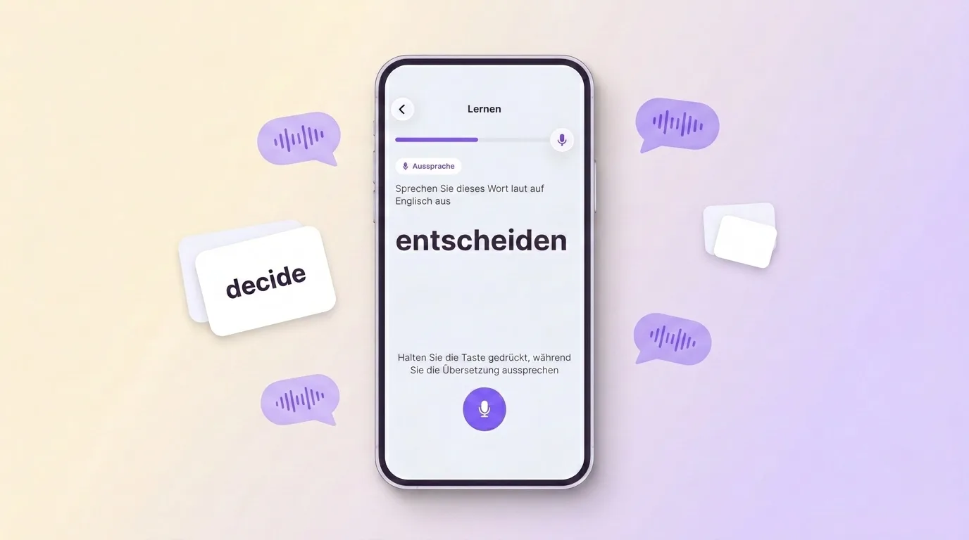 Aussprachetraining in VibeLing: Das deutsche Wort muss auf Englisch gesagt werden