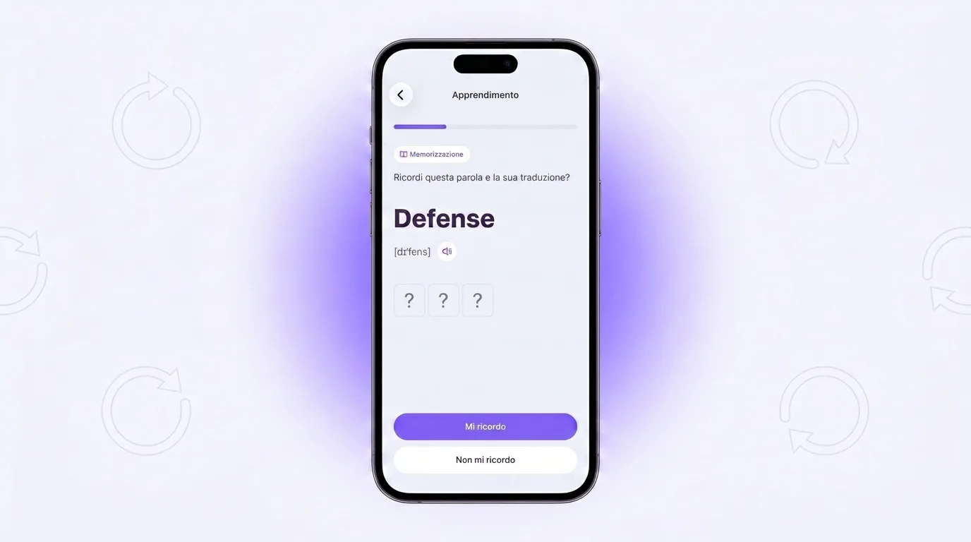 Allenamento in VibeLing: verifica se ricordi la parola Defense e la sua traduzione