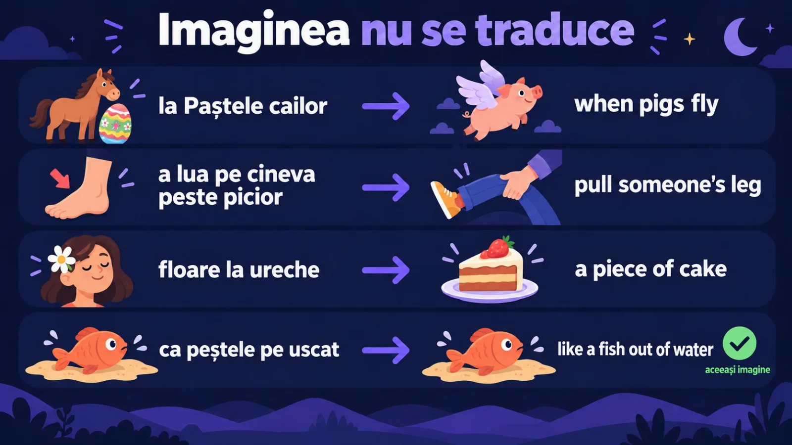 Expresii românești și echivalentele lor englezești cu altă imagine