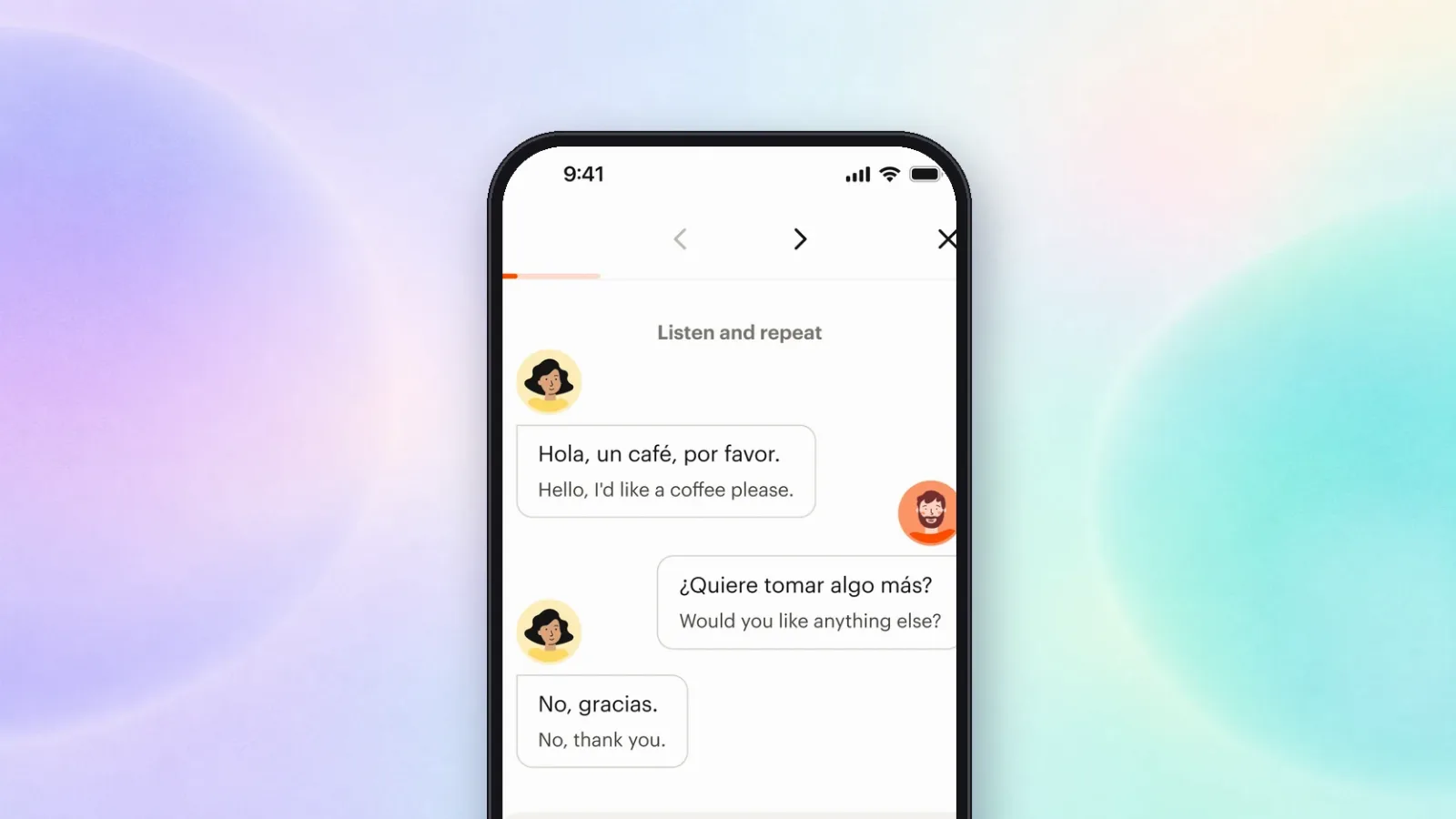 Babbel: ein Hör- und Nachsprech-Dialog auf Spanisch, Screenshot aus dem App Store