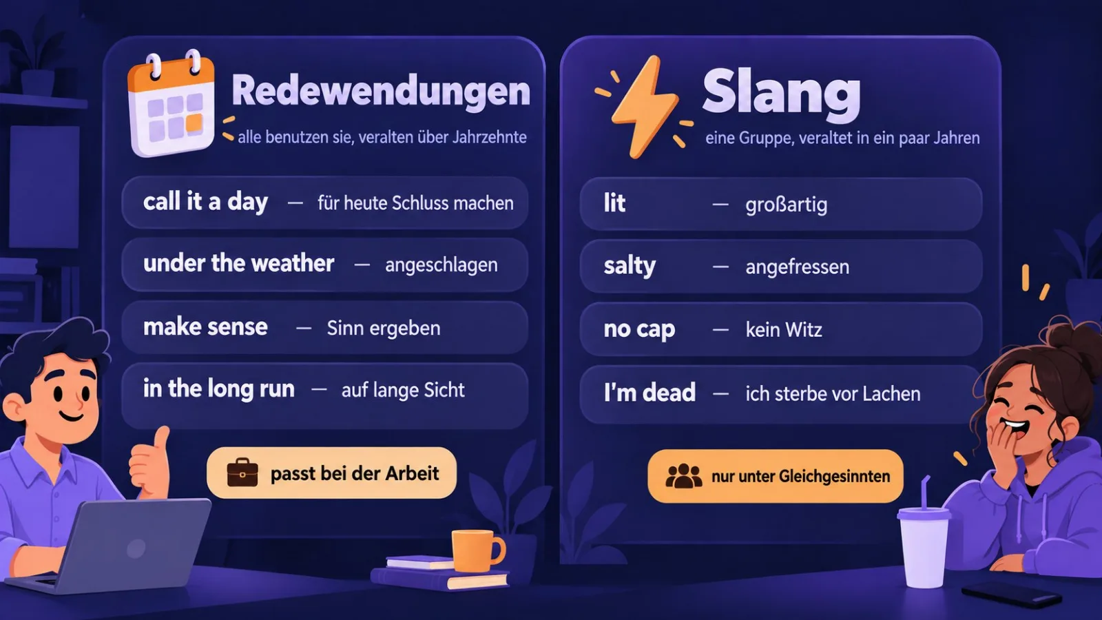 Redewendungen und Slang: Unterschiede, wer sie benutzt, wo sie passen