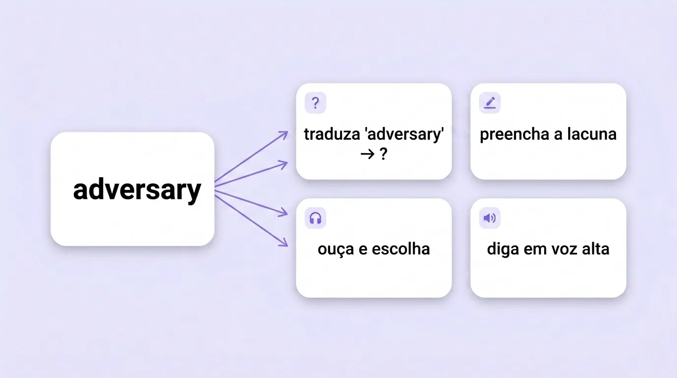 Uma palavra em inglês transformada em quatro exercícios diferentes
