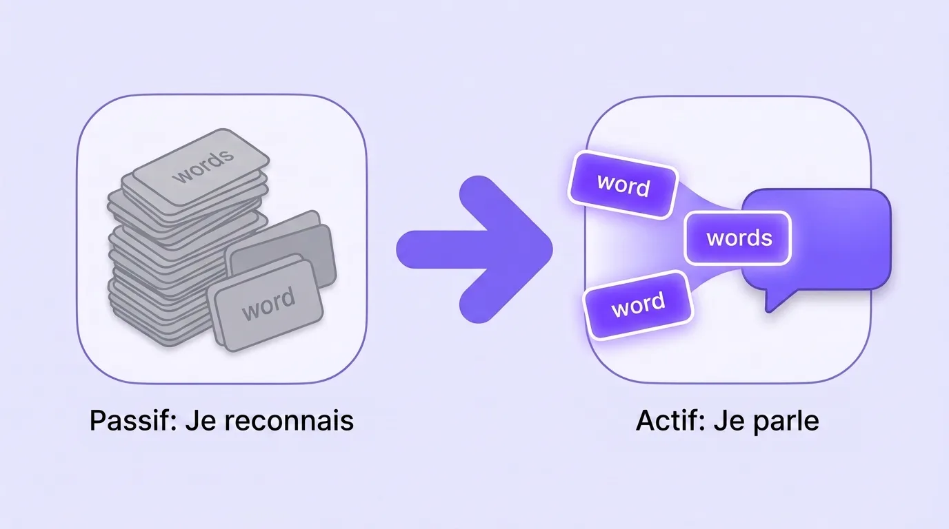 Le vocabulaire passif (je reconnais) devient actif (je parle)
