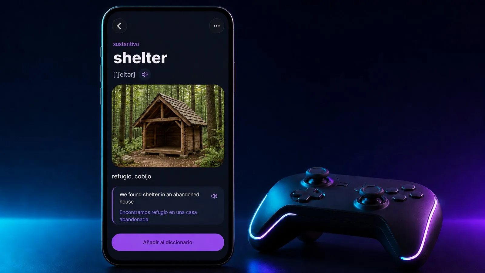 La ficha de la palabra shelter en la aplicación VibeLing