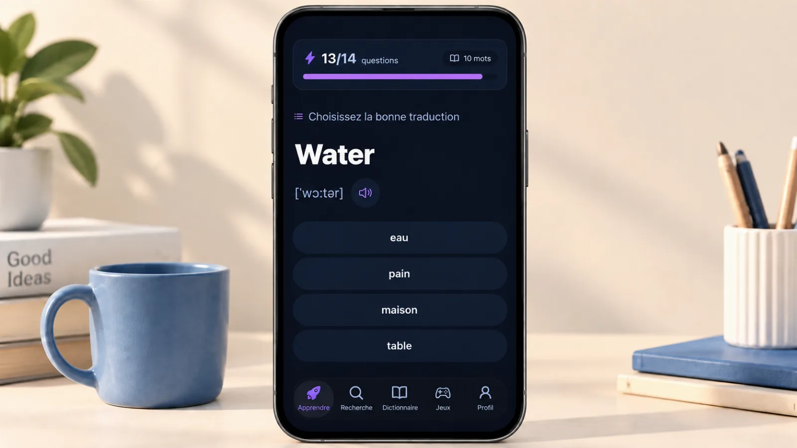 Entraînement « Choisissez la bonne traduction » avec le mot Water