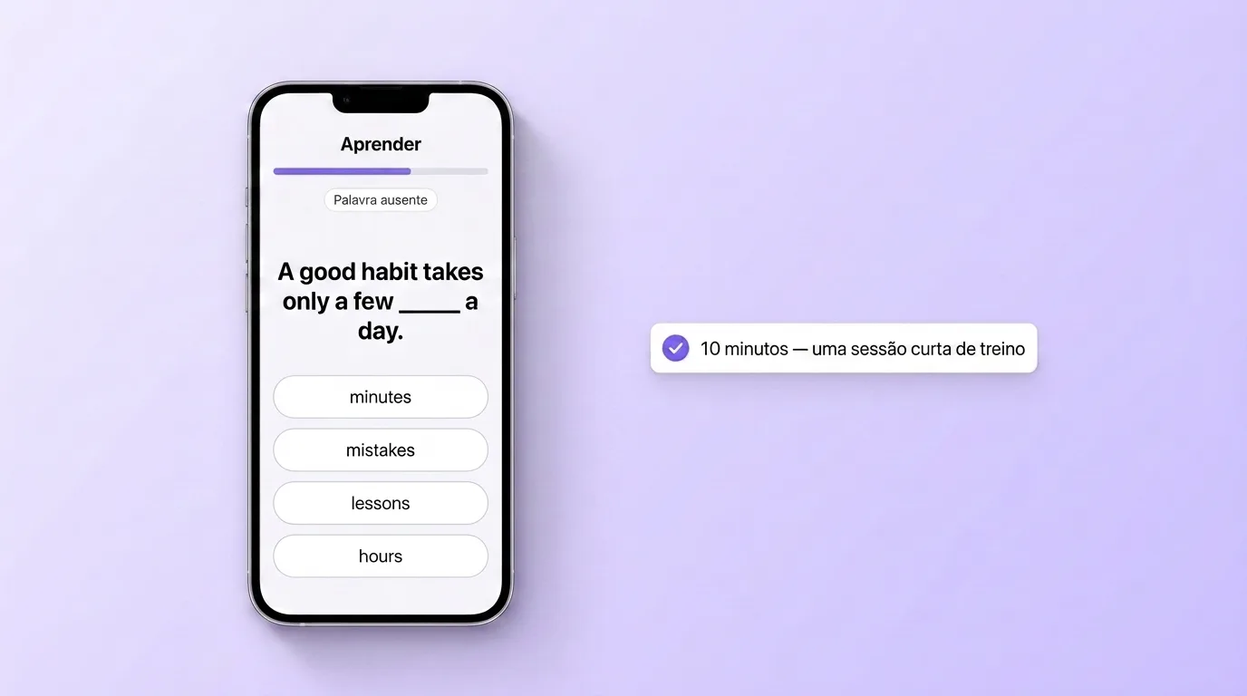Tela de treino do VibeLing: completar a lacuna numa frase em inglês