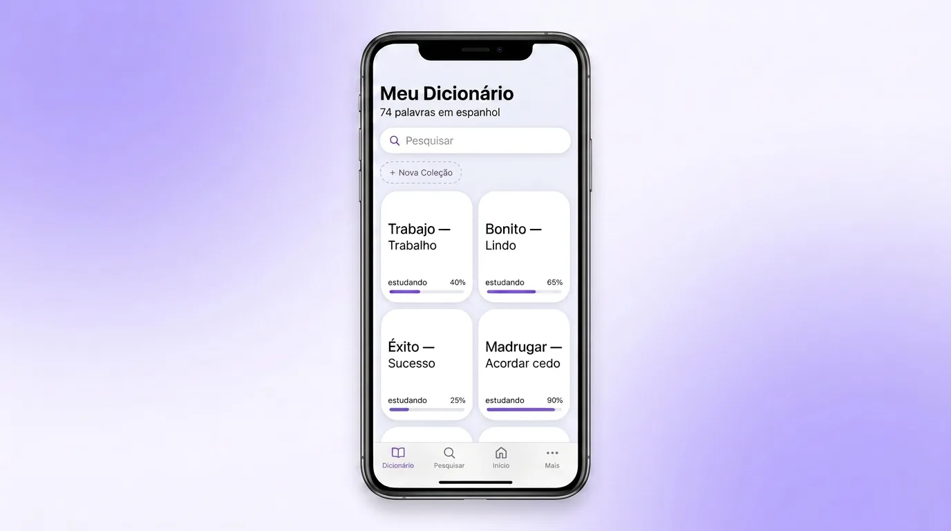 Tela «Meu Dicionário» no VibeLing com palavras em espanhol
