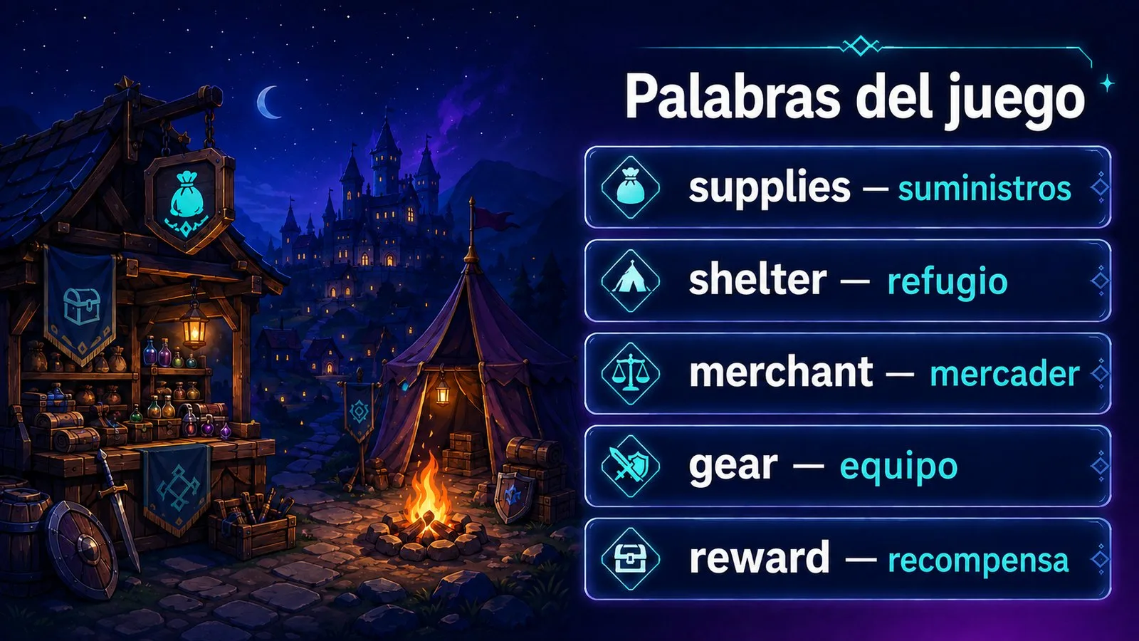 Palabras en inglés del juego y sus traducciones