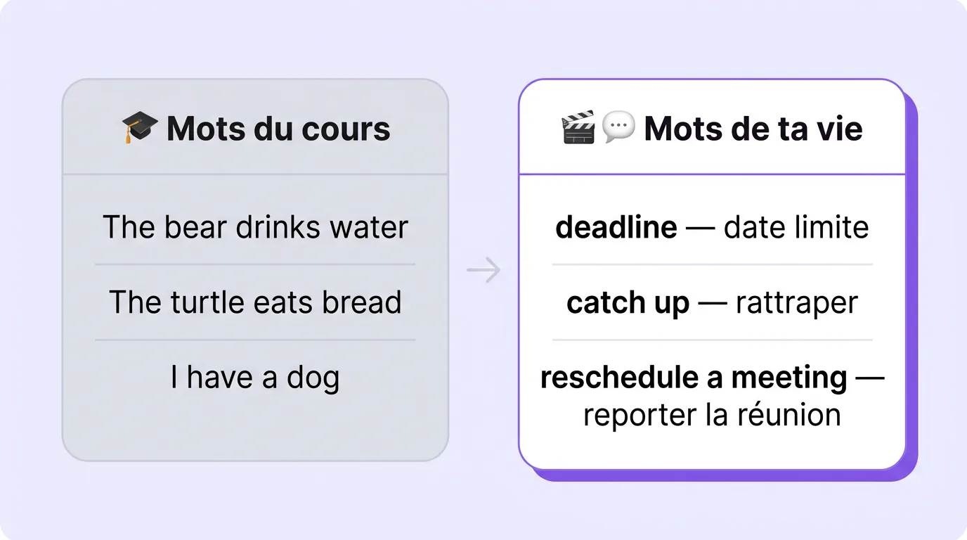 Comparaison : mots du cours contre mots de ta vie