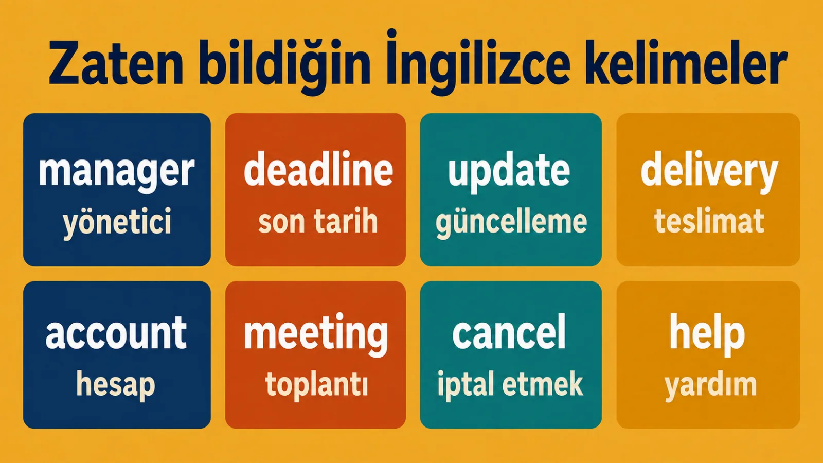 Yetişkinlerin zaten bildiği İngilizce kelimeler