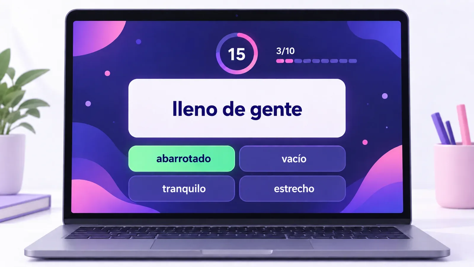 Guess by definition game on a laptop with a 15-second timer