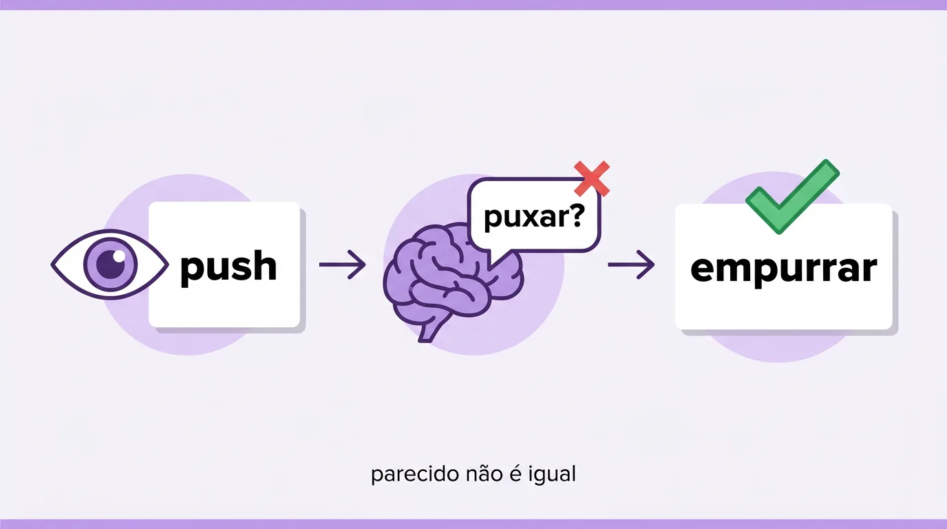 A armadilha: você vê push, o cérebro sugere puxar, o significado real é empurrar