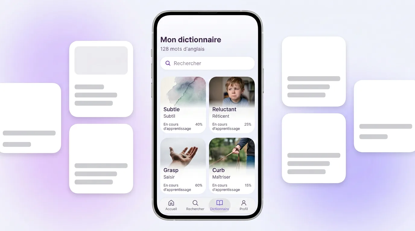 Dictionnaire personnel dans VibeLing : vos mots avec traduction et progression