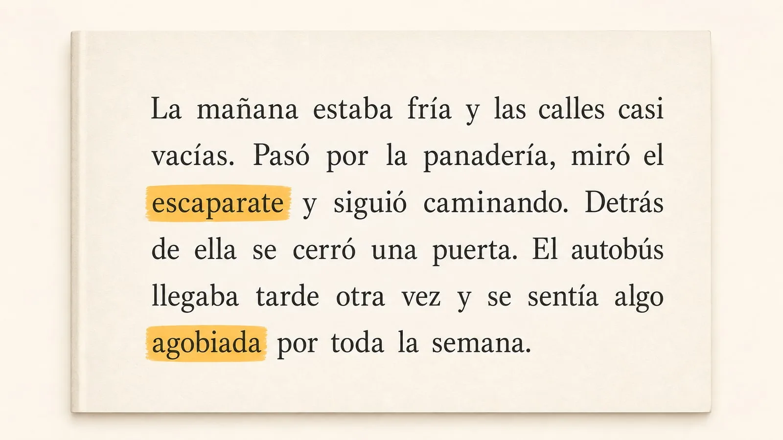 A page of Spanish text with only two unfamiliar words highlighted