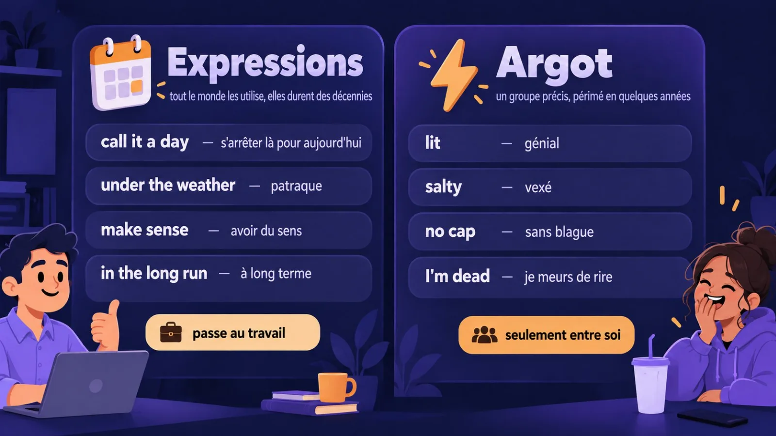 Expressions et argot : différences, qui les utilise, où ils passent