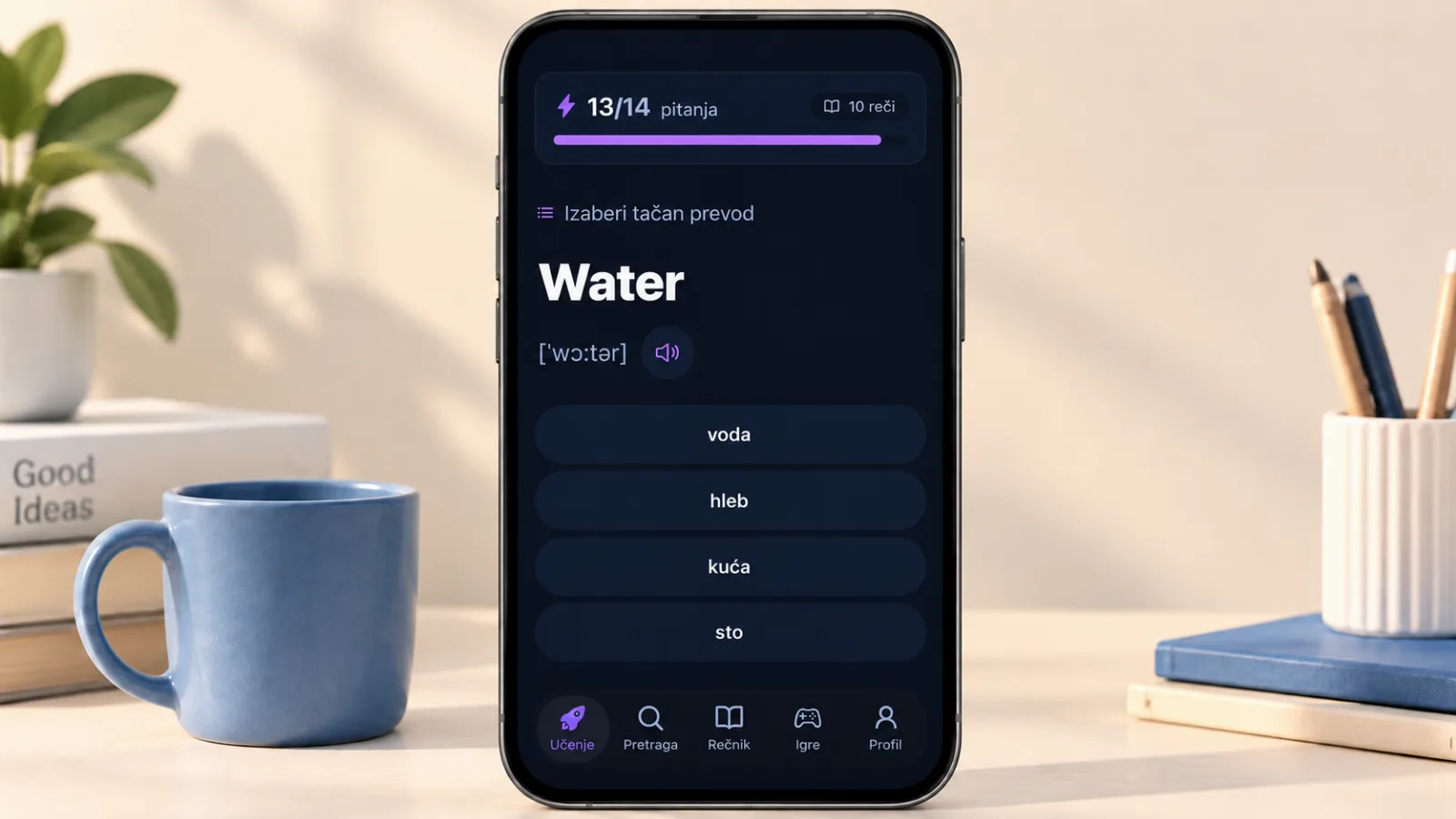 Vežba „Izaberi tačan prevod“ sa rečju Water