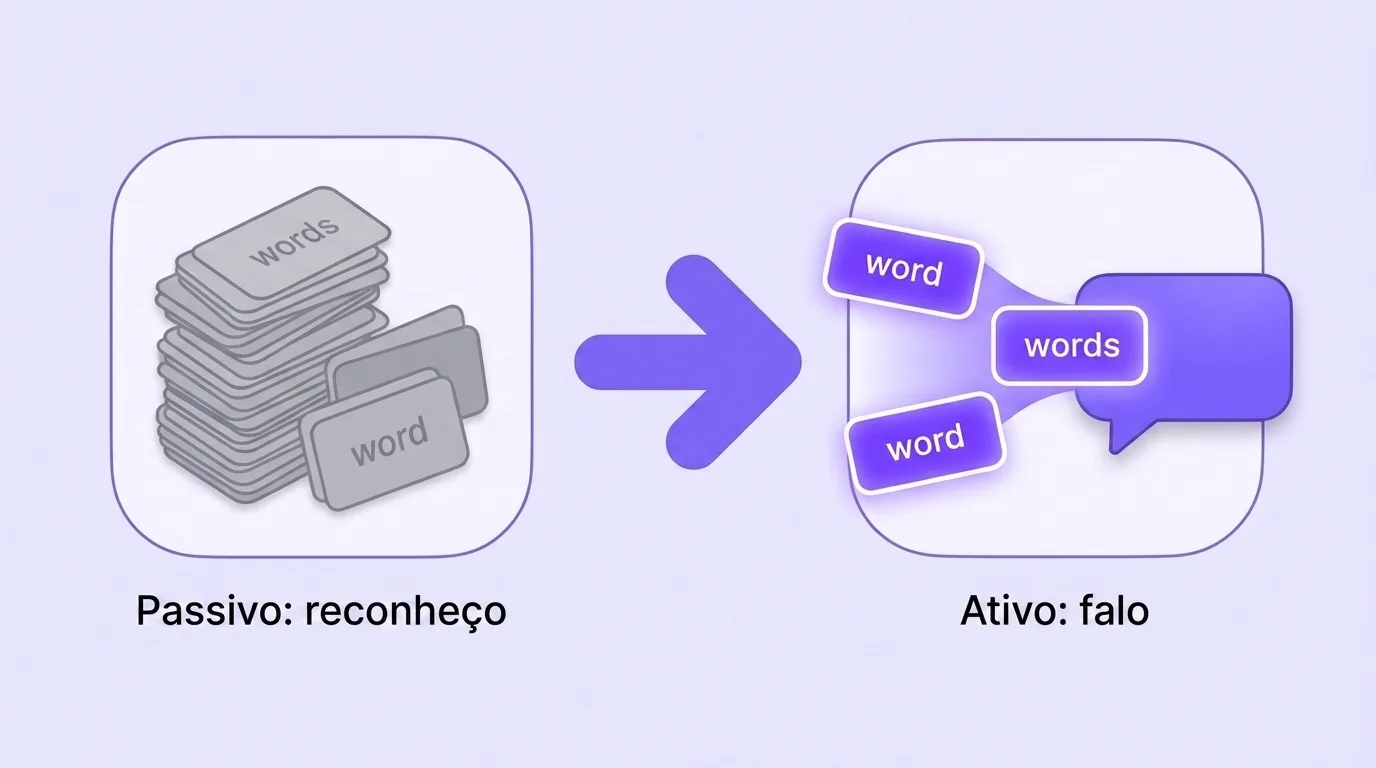 Esquema: o vocabulário passivo (reconheço) vira ativo (falo)