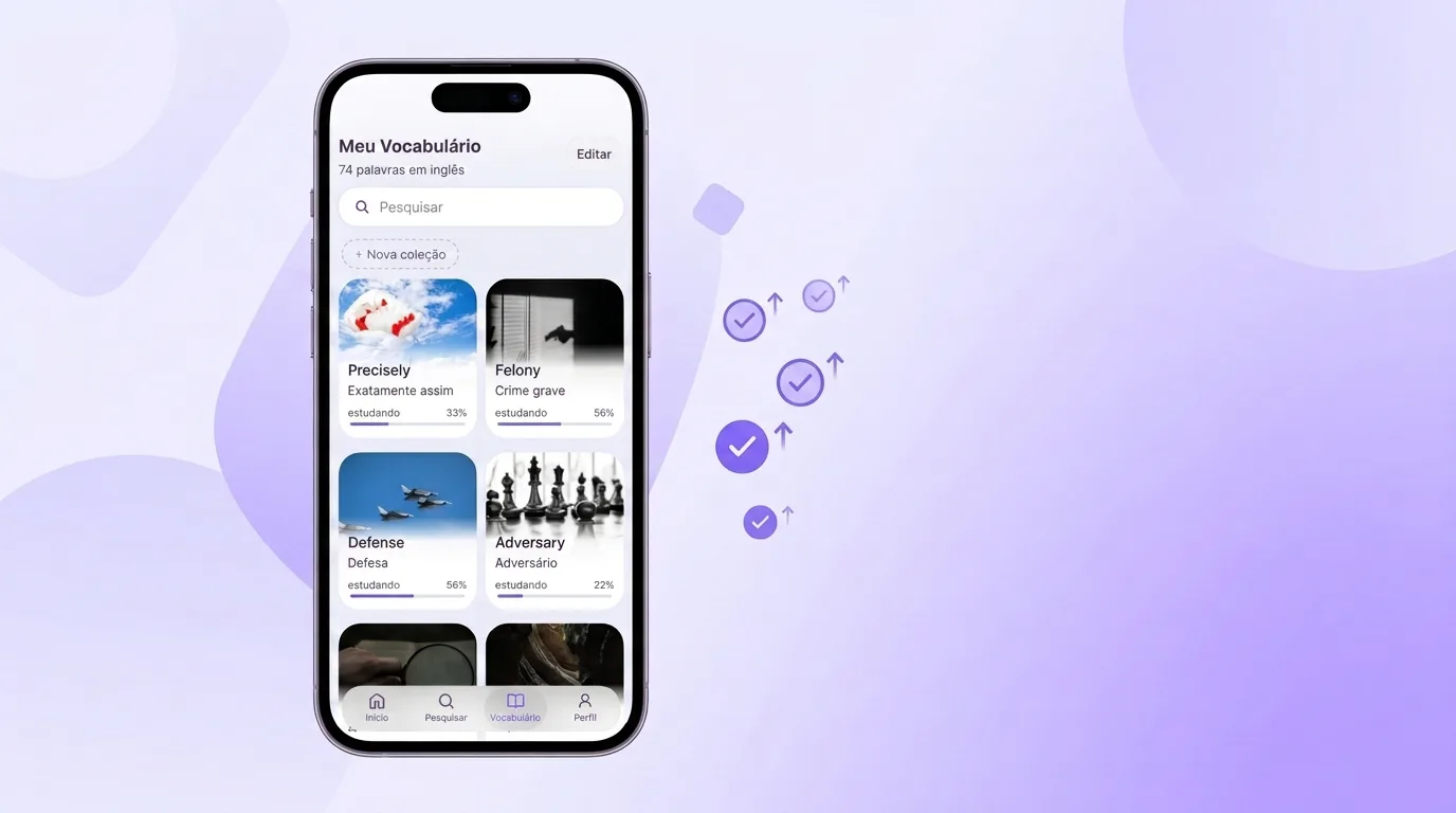 Progresso de estudo das palavras no app VibeLing