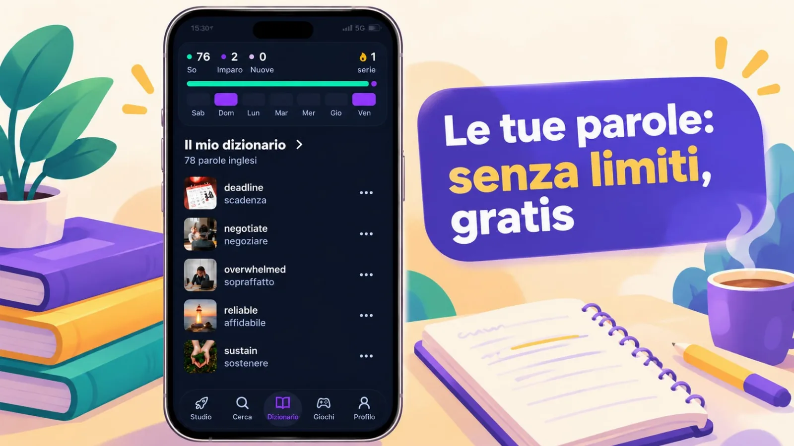 Dizionario personale di VibeLing: parole proprie senza limiti nella versione gratuita