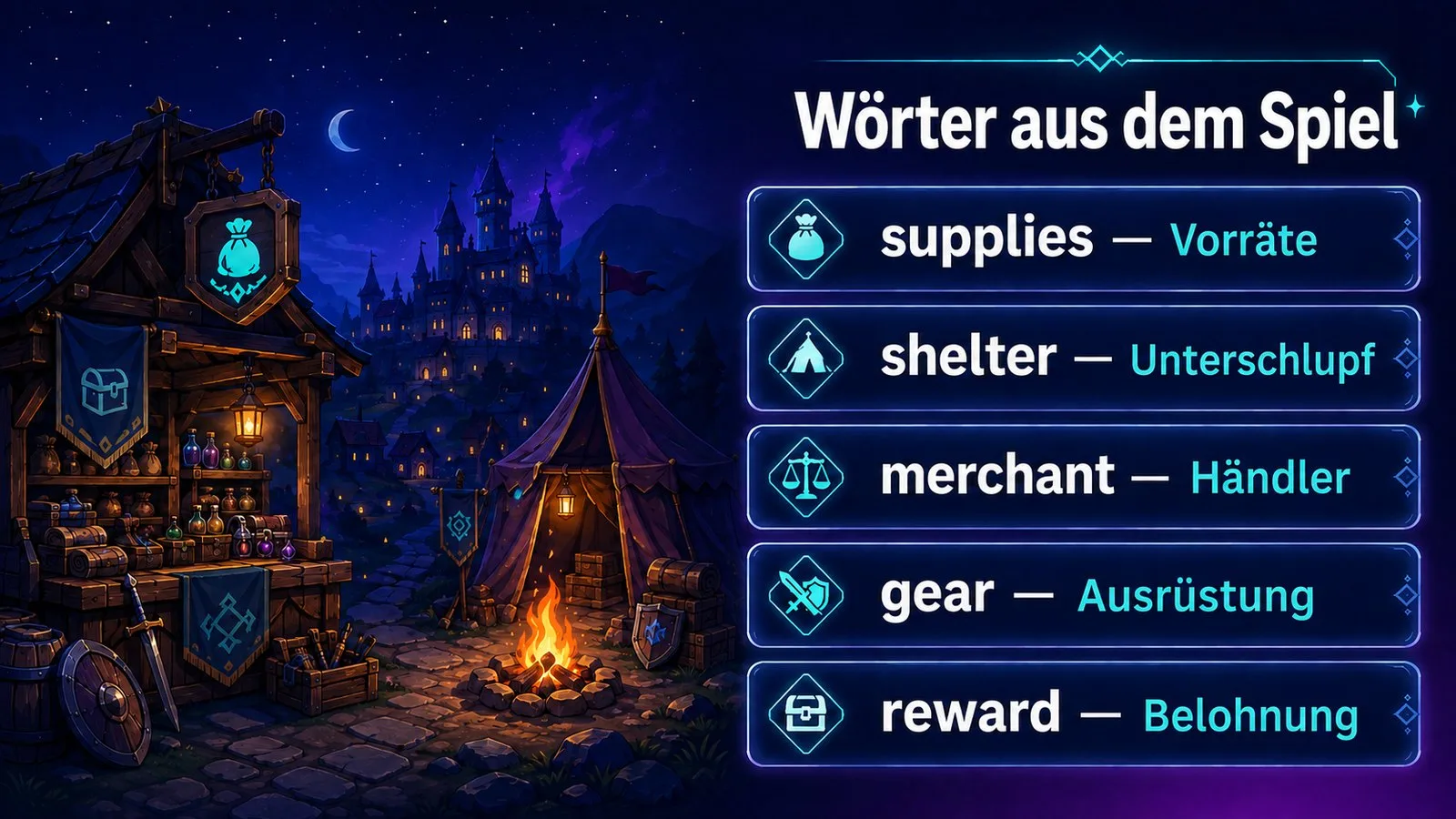 Englische Wörter aus dem Spiel und ihre Übersetzungen