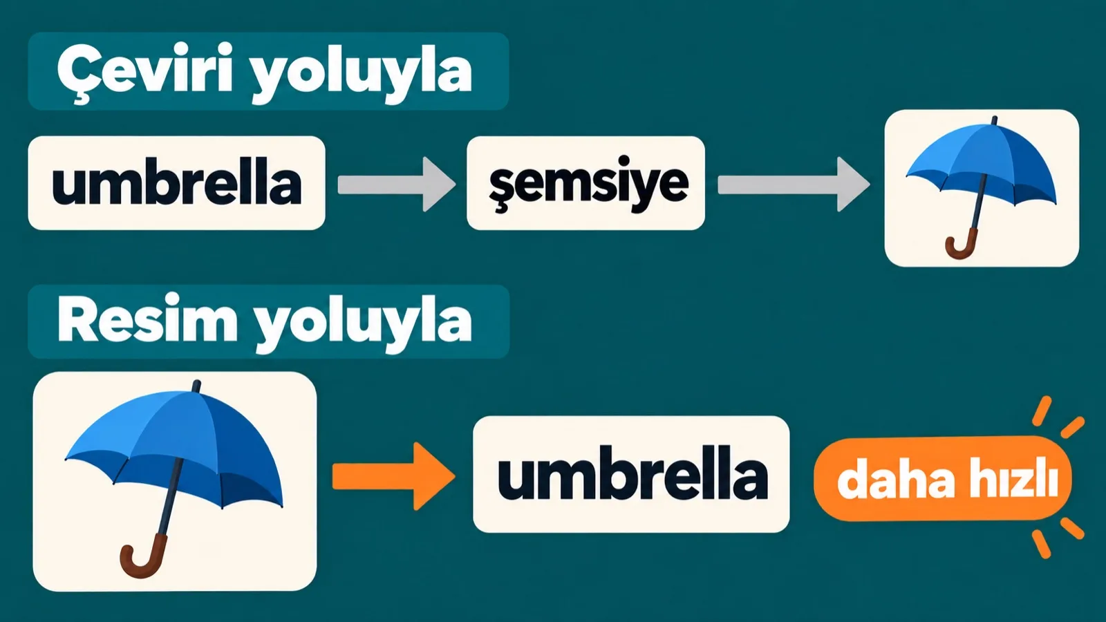 Kelime çeviri yoluyla ve resim yoluyla: umbrella