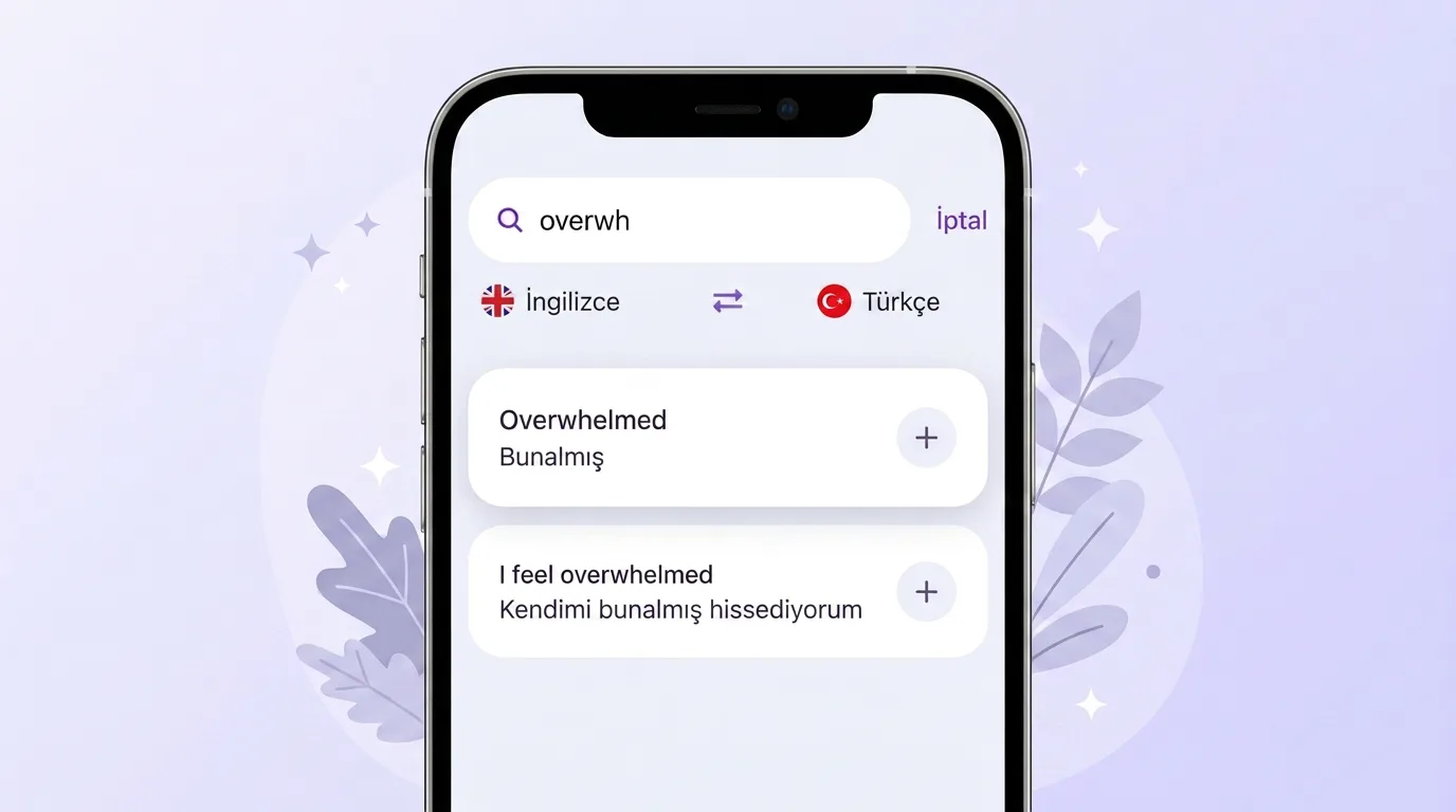 VibeLing'de overwhelmed kelimesinin aranması ve Türkçe çevirisi