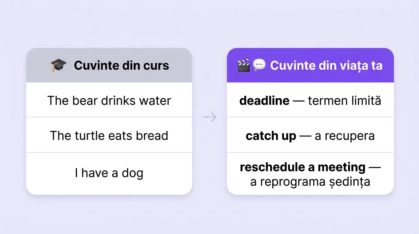 Comparație: cuvinte din curs vs cuvinte din viața ta