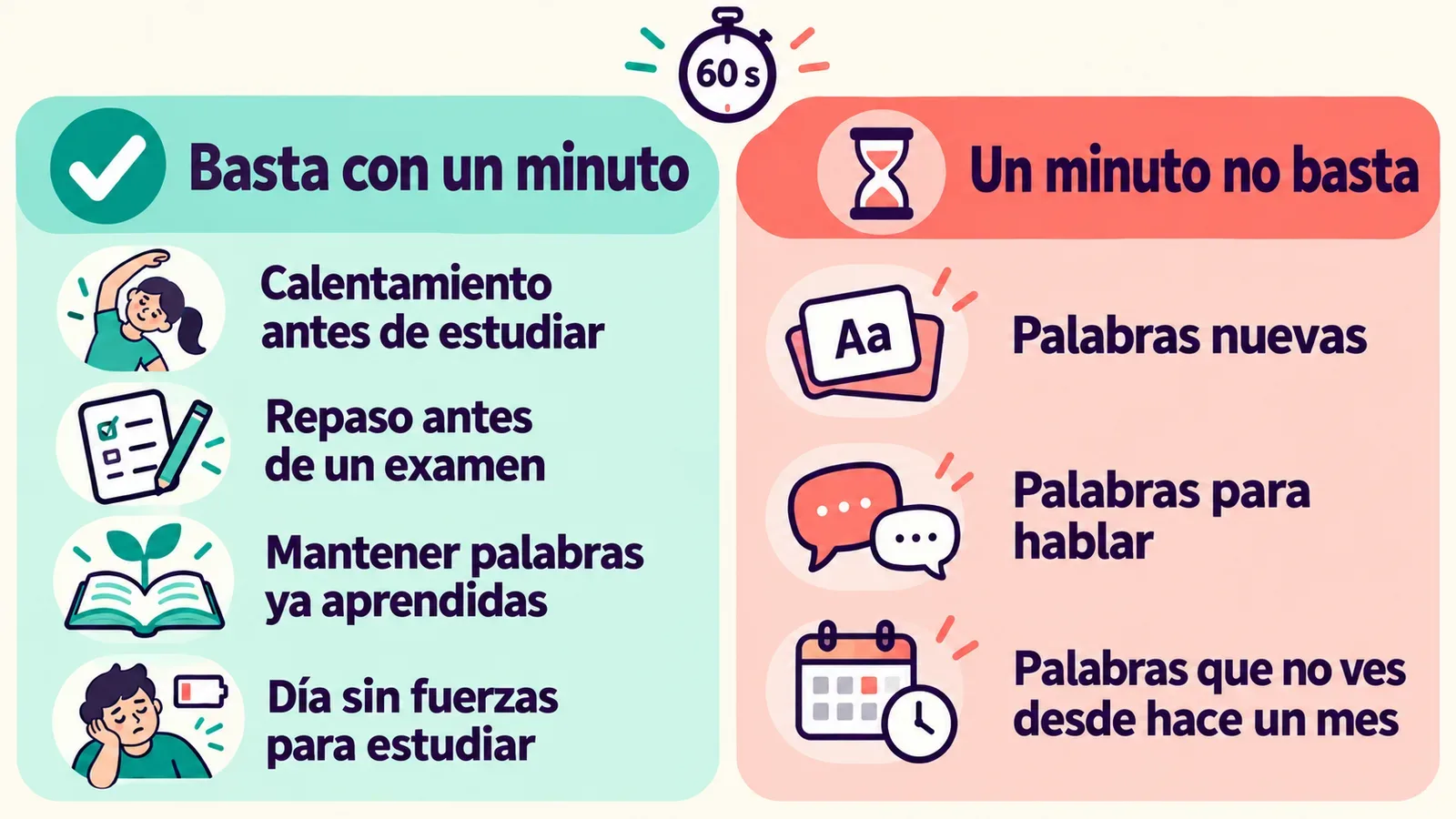 Cuándo basta con un minuto de repaso y cuándo no: dos columnas con situaciones