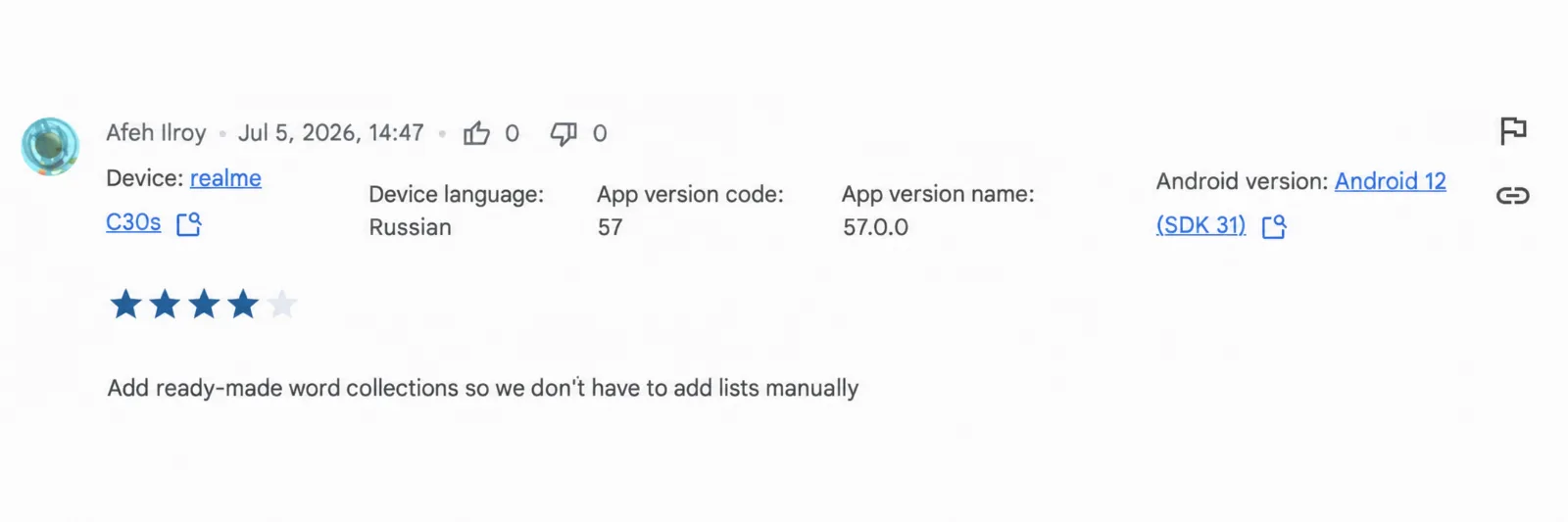 A Google Play review