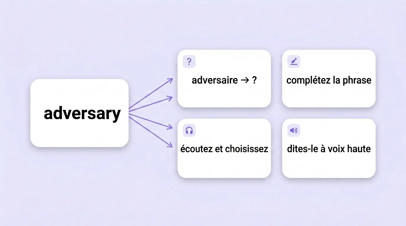 Un mot anglais transformé en quatre exercices différents
