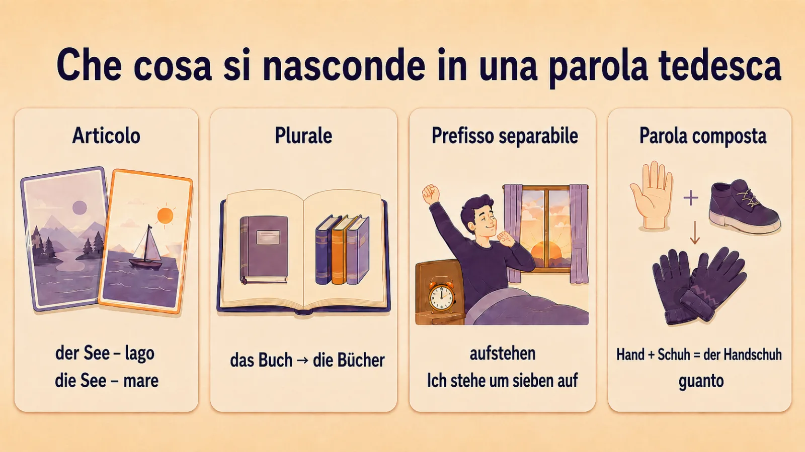 Che cosa si nasconde in una parola tedesca: articolo, plurale, prefisso separabile, parola composta
