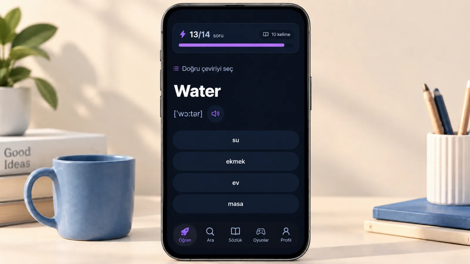 «Doğru çeviriyi seç» antrenmanı, Water kelimesi