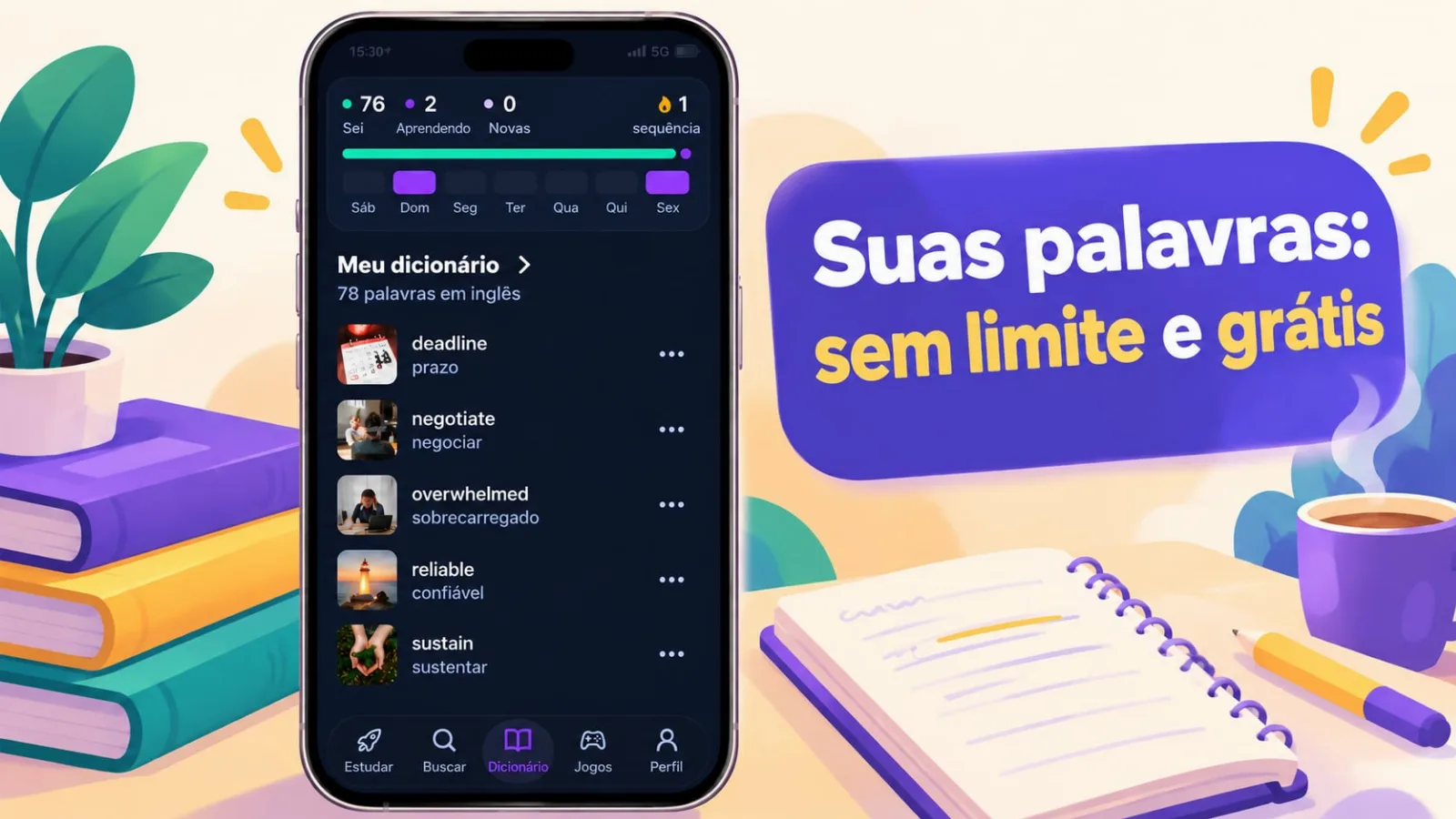 Dicionário pessoal do VibeLing: palavras próprias sem limite na versão grátis